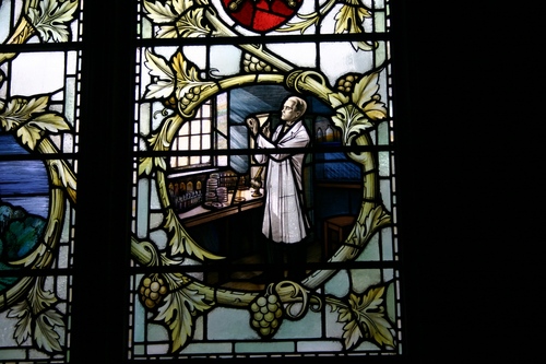 tained glass window of St James Church in Paddington, London